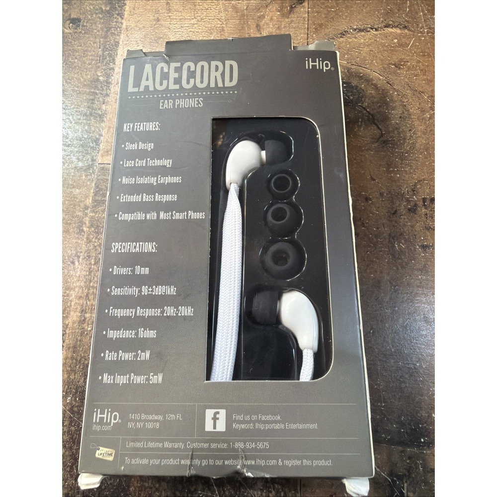 NEW iHip Lace Cord Earbuds White Tangle-Free Shoelace Style In-Ear Headphones